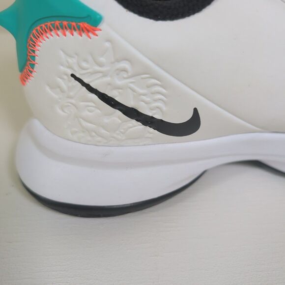 Nike LeBron Witness 5 sneakers white, clear jade, and total orange color main image 7